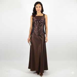 Y2K Jessica McClintock Three-piece Brown Embroidered Formal Gown Set 14